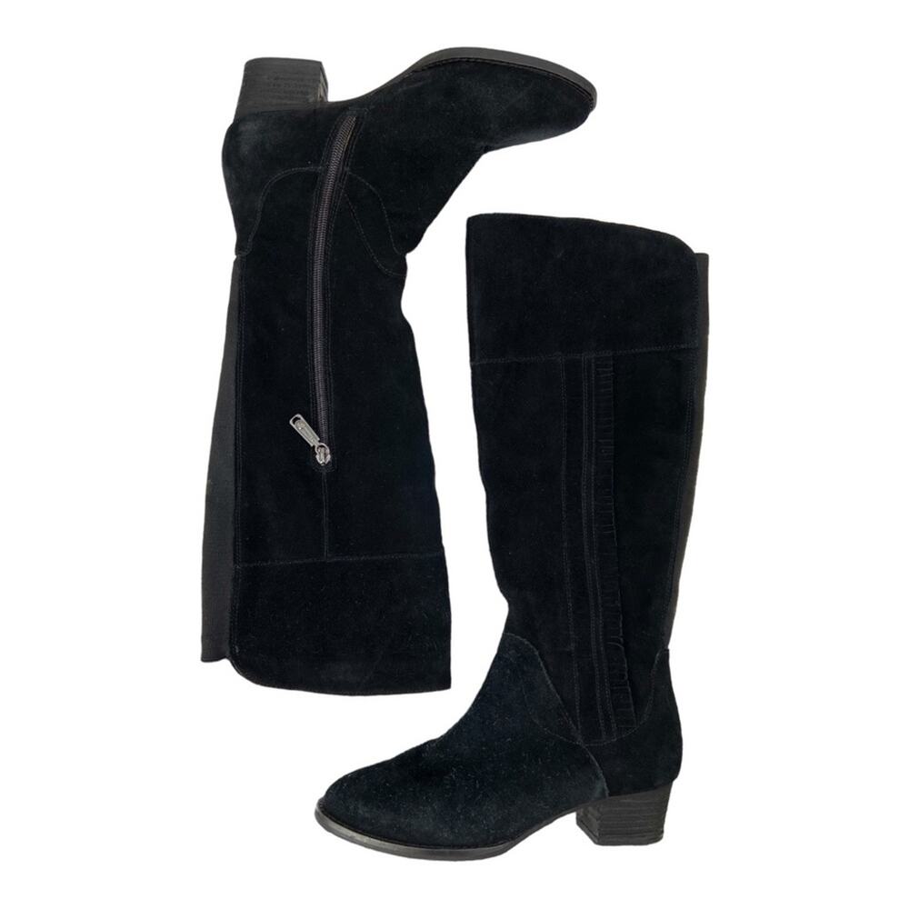 BLONDO Nestle Boots Knee High Suede Ruffle Fringe Black Riding Waterproof 7.5